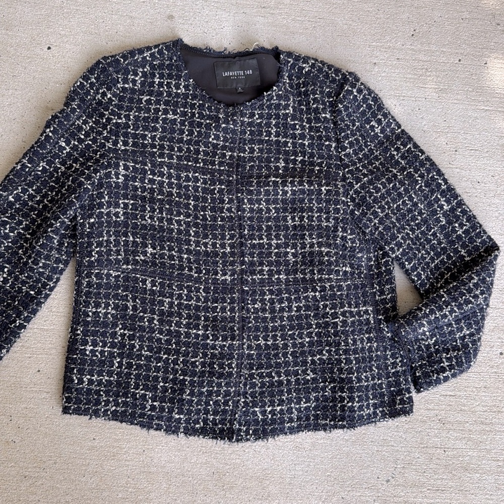 Lafayette 148 NY Black/White Tweed Boxy Jacket Size 8 - Picture 3 of 10